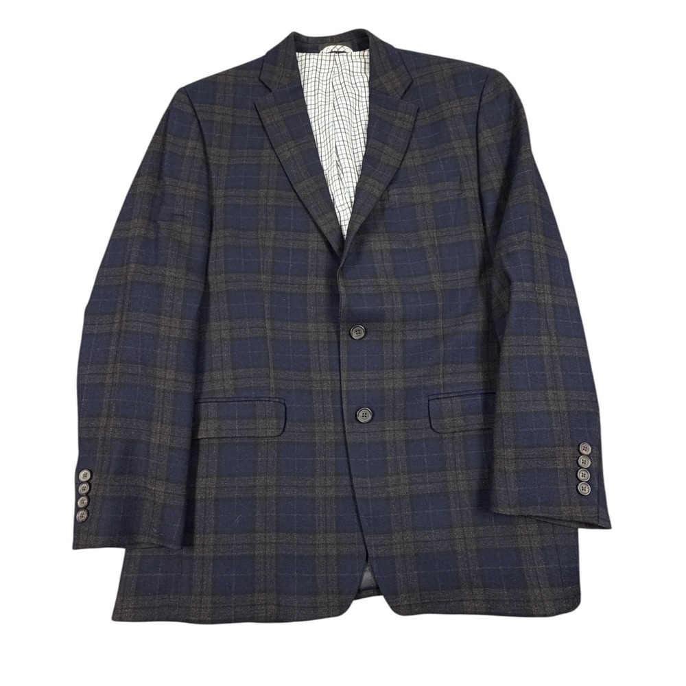 Lauren Ralph Lauren Mens Sport Coat Blazer Plaid Wool Navy Blue Brown 42R